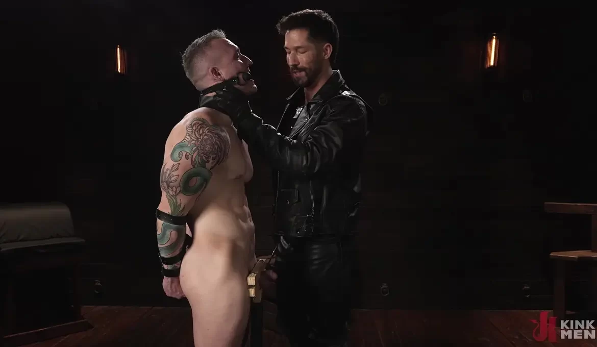 Eddie Patrick Dominates Baxxx in Intense Leather and BDSM Scene